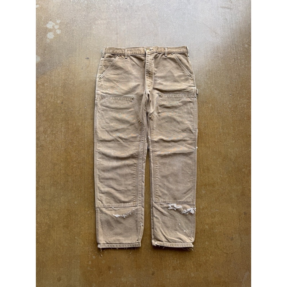 VTG 2008 Carhartt Double Knees Work Pants Brown Canvas 37Wx31L (Distressed)